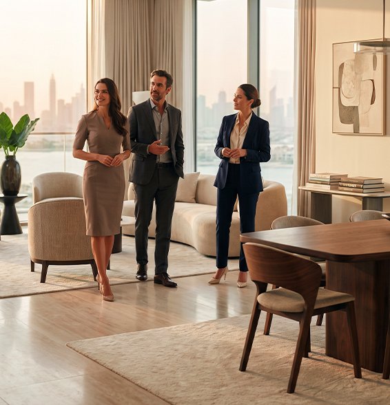 Clients exploring a home with a property adviser